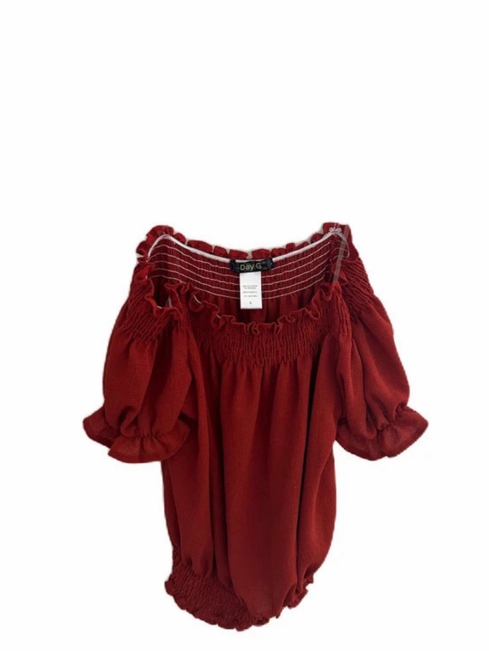 Day G Off-Shoulder Crop Top in Deep Red/Orange Large